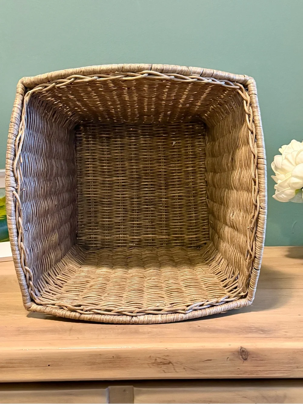 Vintage Wicker Footed Planter | Rattan Cachepot with Metal Claw Feet